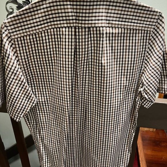 NWOT Chaps Men’s Smalll Brown Checkered Button Down Sort Sleeve Shirt #260 - Picture 4 of 5